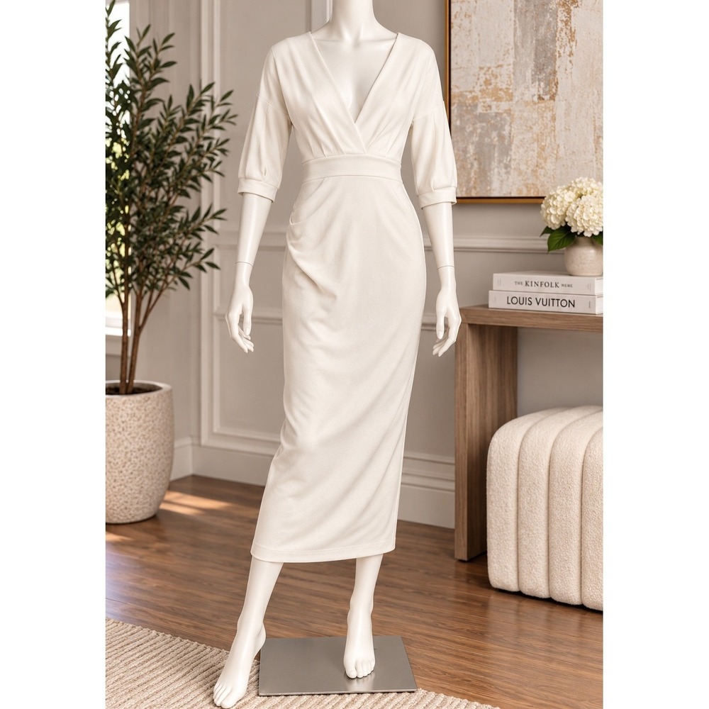 Boohoo Womens Dress White Surplice V-Neck Tie Waist Midi Size 8